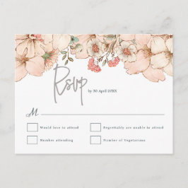 Elegant Rosa Blommigt Grått Script Bröllop OSA Vykort