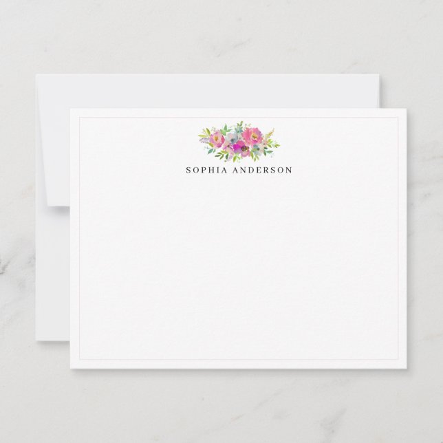 Elegant  Rosa Blommigt Greenery Botanical Girly Anteckningskort (Framsida)