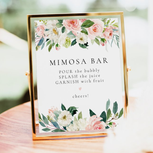 Elegant  Rosa Blommigt Greenery Mimosa Pub Sign Poster (Skapare uppladdad)