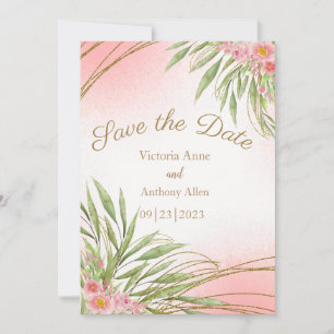 Elegant Rosa Blommigt Greenery Watercolor Modern Spara Datumet