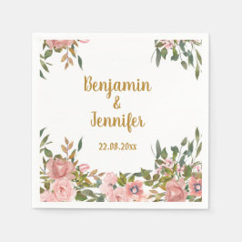 Elegant Rosa Blommigt Grey och guld Bröllop Pappersservett