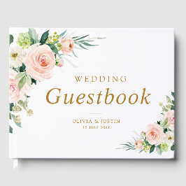 Elegant rosa  blommigt guestbook bröllop gästböcker