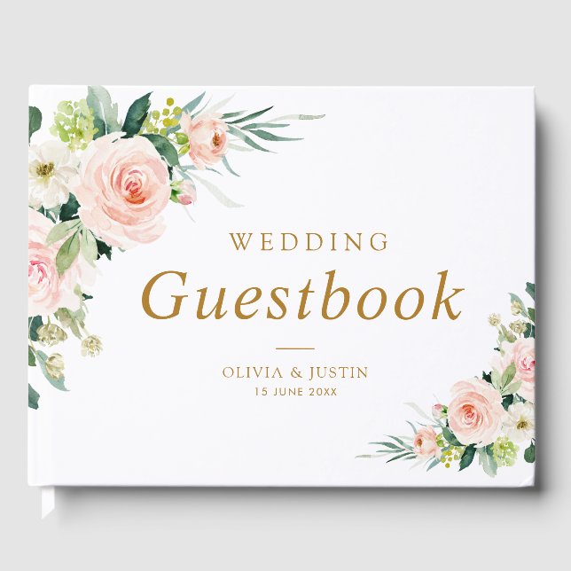 Elegant rosa  blommigt guestbook bröllop gästböcker (Framsida)