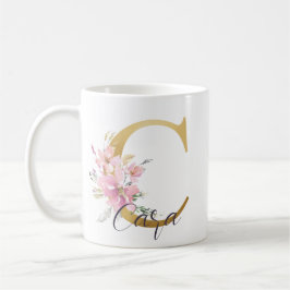 Elegant Rosa Blommigt Guld Brev Monogram C Kaffemugg