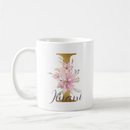 Elegant Rosa Blommigt Guld Brev Monogram I Kaffemugg