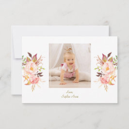 Elegant Rosa  Blommigt Guld Flickfoto Baptism i  Tack Kort