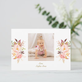 Elegant Rosa Blommigt Guld Flickfoto Baptism i Tack Kort