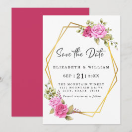 Elegant Rosa Blommigt Guld Geometric Geometric Spara Datumet