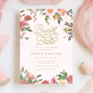 Elegant Rosa Blommigt Guld Möhippa Brunch Brunch Inbjudningar