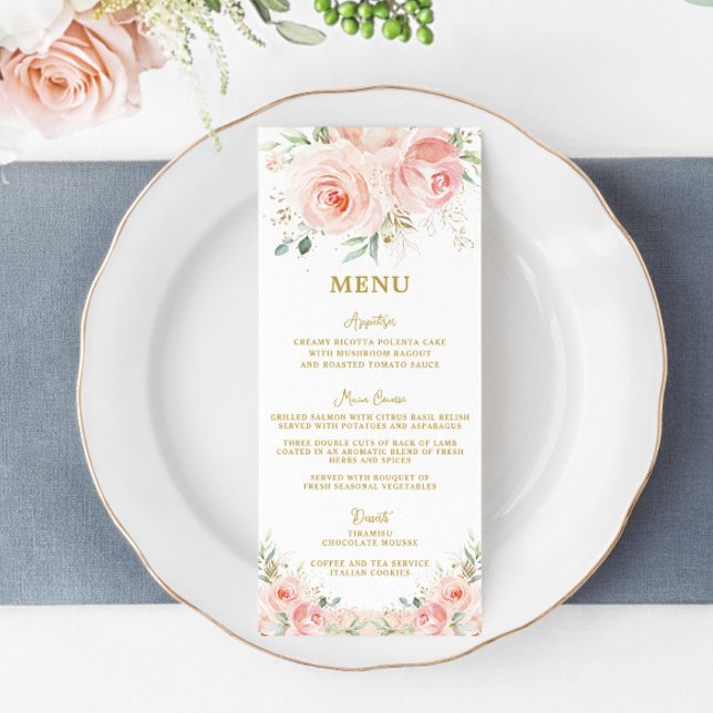 Elegant  Rosa Blommigt Guld Möhippa  Meny (Skapare uppladdad)