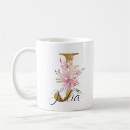 Elegant Rosa Blommigt Guld Monogram Brev J Kaffemugg