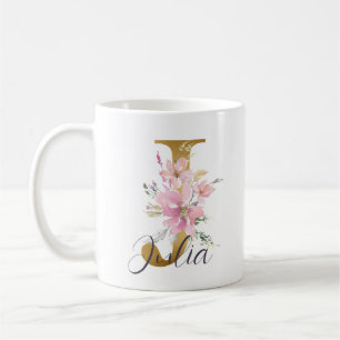 Elegant Rosa Blommigt Guld Monogram Brev J Kaffemugg