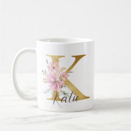 Elegant Rosa Blommigt Guld Monogram Brev K Kaffemugg