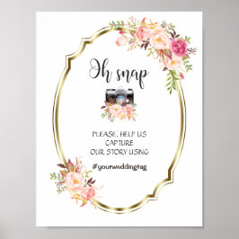 Elegant Rosa Blommigt Guld Oh Snap Instagram Sign Poster