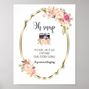 Elegant Rosa Blommigt Guld Oh Snap Instagram Sign Poster