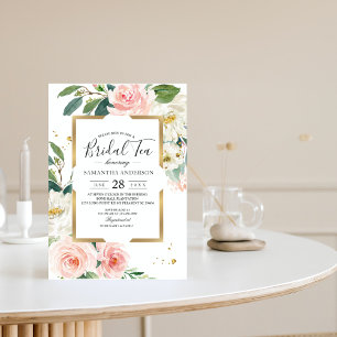Elegant Rosa Blommigt Guld Ram och droppar i Inbjudningar