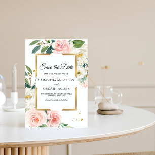 Elegant Rosa Blommigt Guld Ram och droppar i Spara Datumet