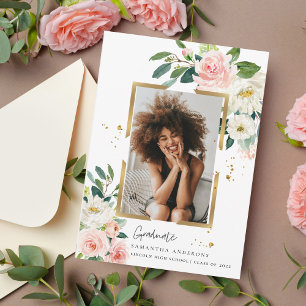Elegant Rosa Blommigt Guld Ram och droppar Invit Inbjudningar