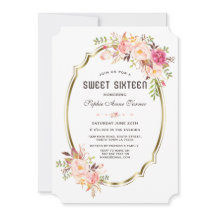 Elegant Rosa  Blommigt Guld Ram Sweet 16