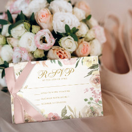 Elegant  Rosa Blommigt Guld Skript Bröllop OSA Kort