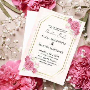 Elegant Rosa Blommigt Guld Spanska Nuestra Boda Inbjudningar