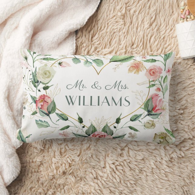 Elegant Rosa Blommigt Heart Bröllop och årsdag Lumbarkudde (Filt)