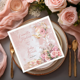 Elegant Rosa Blommigt High Tea Girl Baby Shower Pappersservett
