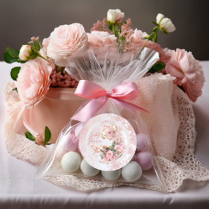 Elegant Rosa Blommigt High Tea Girl Baby Shower Runt Klistermärke