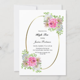 Elegant Rosa Blommigt High Tea Möhippa Inbjudningar