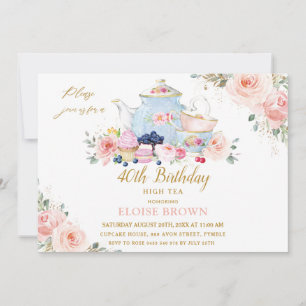 Elegant  Rosa Blommigt High Tea Party födelsedag Inbjudningar