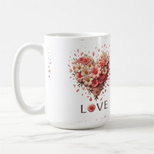 Elegant Rosa Blommigt Hjärtat Romantiska hjärtans Kaffemugg