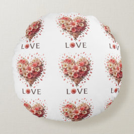 Elegant Rosa Blommigt Hjärtat Romantiska hjärtans  Rund Kudde