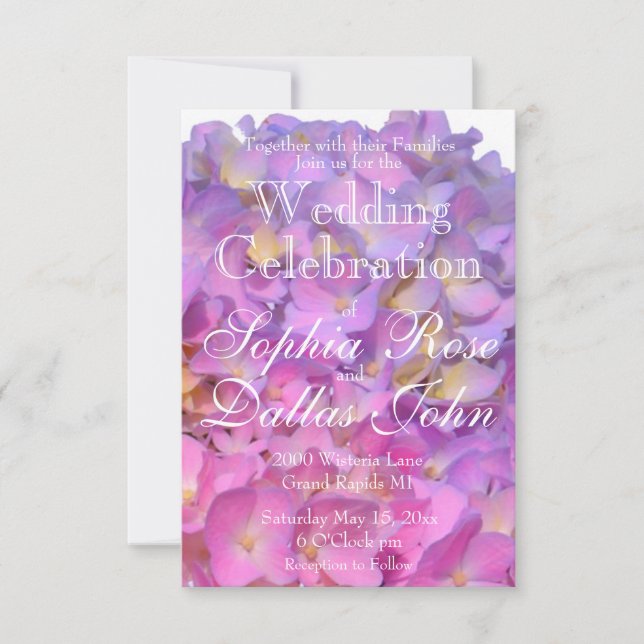Elegant rosa blommigt hydrangea Bröllop Inbjudningar (Framsida)