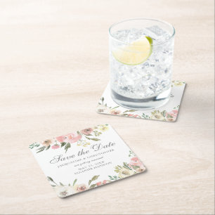 Elegant  Rosa Blommigt i Elfenbenskusten Spara dat Underlägg Papper Kvadrat