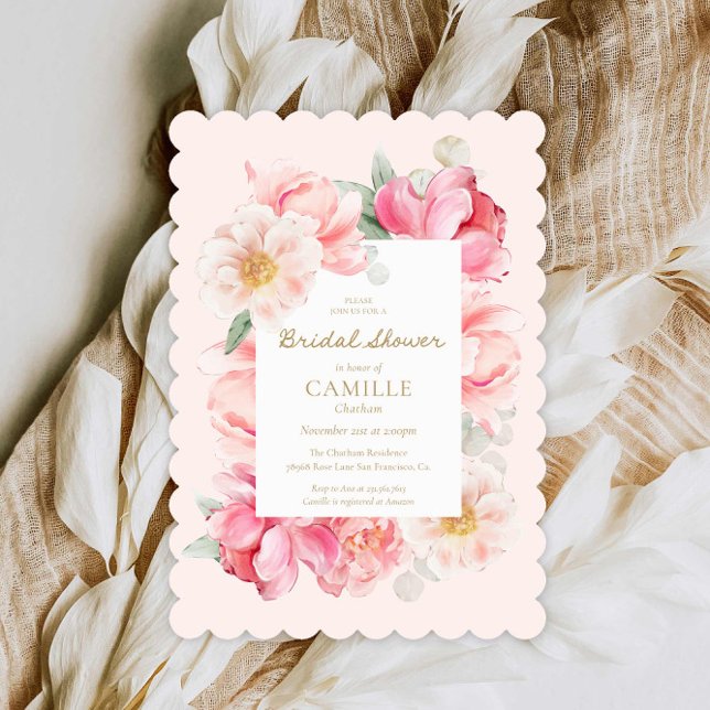 Elegant Rosa Blommigt Inbjudningskort för möhippan (Pink Floral Elegant Bridal Shower Invitation)