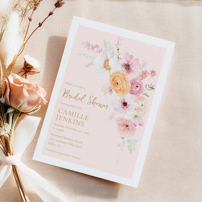 Elegant Rosa Blommigt Inbjudningskort för möhippan (Spring Floral Garden Bridal Shower Invitation)