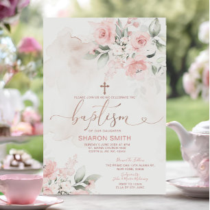 Elegant Rosa Blommigt Kor Christening Baptism Inbjudningar