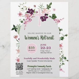 Elegant Rosa Blommigt Kyrkes QR Kod Retreat Reklamblad