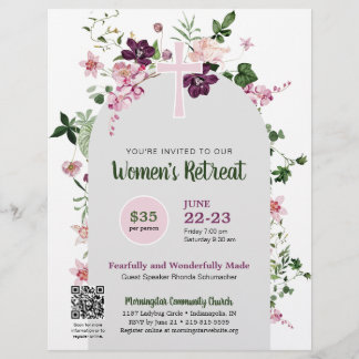 Elegant Rosa Blommigt Kyrkes QR Kod Retreat Reklamblad