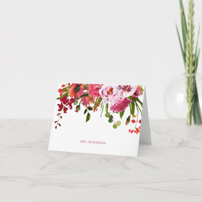 Elegant Rosa Blommigt Lärare Tack Kort (Framsida)