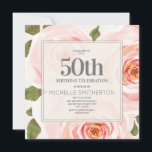Elegant Rosa Blommigt Löv 50:e födelsedagen Kvinno Inbjudningar<br><div class="desc">Vacker och elegant rosa vattenfärgad blommigt med grönt löv 50 födelsedagsfest inbjudan för kvinnor. Dessa inbjudningar är underbara för vår- eller sommartid-födelsedagsfesten. Använda dem för te party eller party. Anpassa din inbjudan genom att ändra typsnitt och formuleringen så att det blir precis vad du tittar för. Kontakta oss om du...</div>