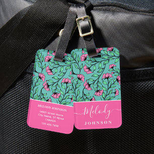 Elegant Rosa Blommigt Luggage Tag Bagagebricka