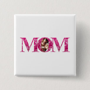Elegant Rosa Blommigt "MAMMA" Lettering, Anpassnin Knapp