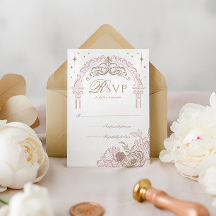 Elegant Rosa Blommigt Måne Stars Tiara Quinceañera OSA Kort
