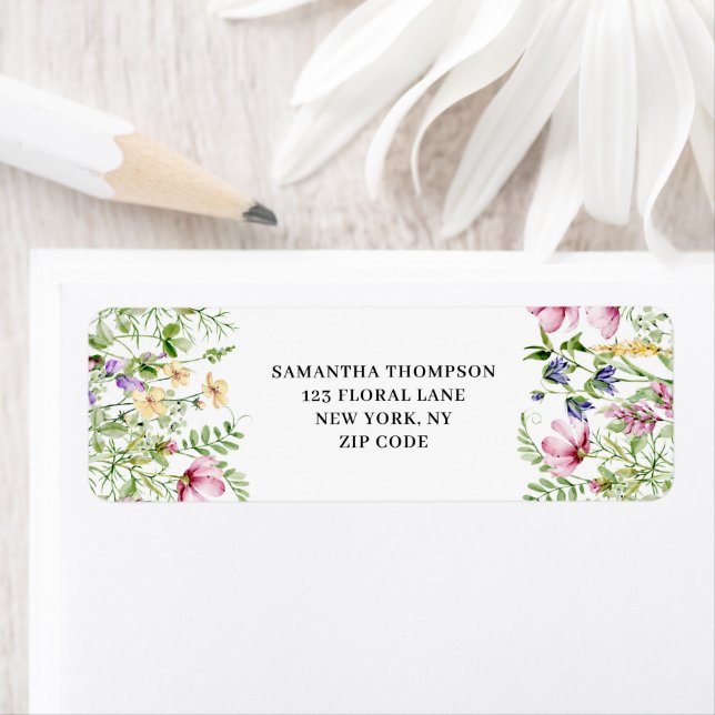 Elegant Rosa Blommigt Meadow Returadress Etikett (Insitu)