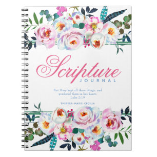 Elegant Rosa Blommigt med namnet Scripture Journal Anteckningsbok