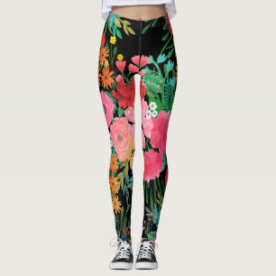 Elegant Rosa, Blommigt med vattenfärg Bouquet Des Leggings