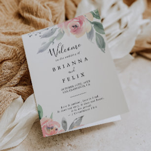 Elegant Rosa Blommigt med vikt Bröllop Program