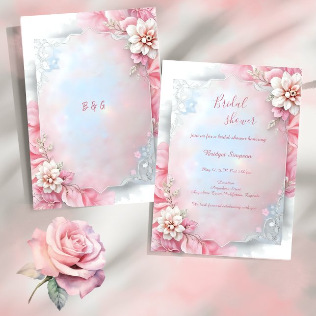 Elegant Rosa Blommigt Mjuk pastellglöd, möhippa Inbjudningar (Skapare uppladdad)