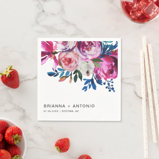 Elegant Rosa Blommigt Modern Bröllop Pappersservett (Insitu)